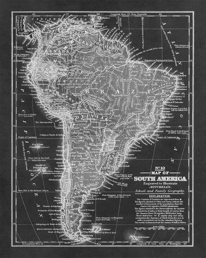 Old Map of South America Print 1839