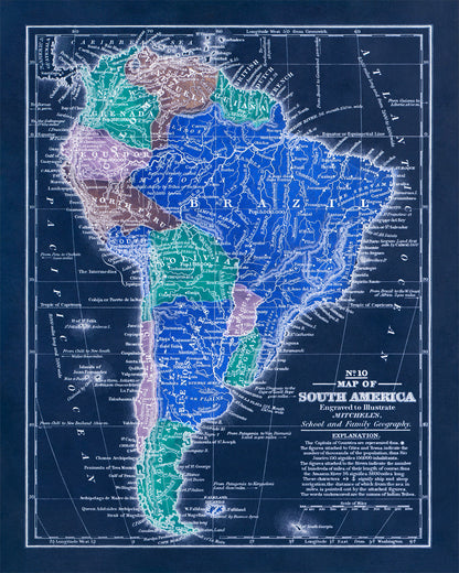 Old Map of South America Print 1839