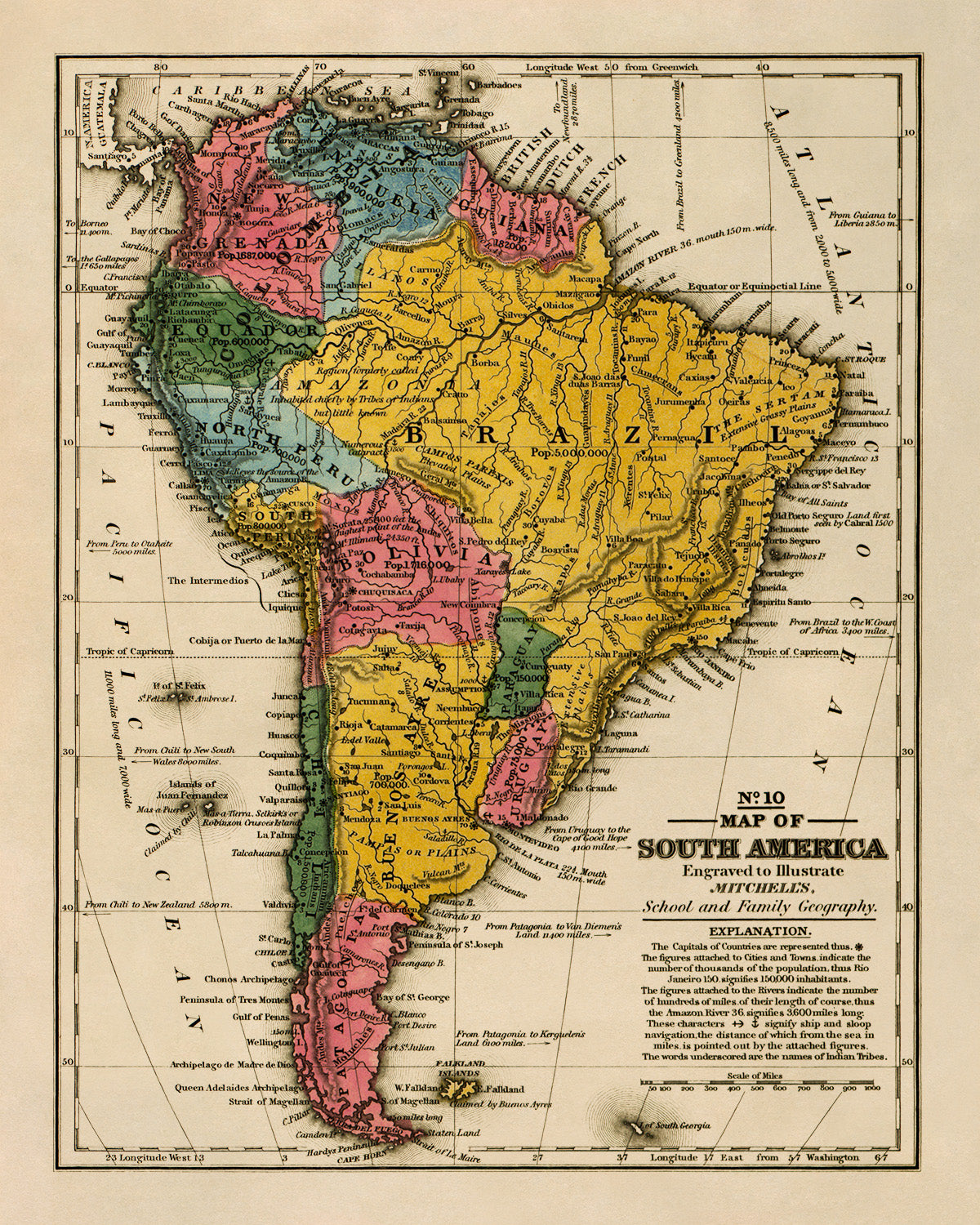 Old Map of South America Print 1839