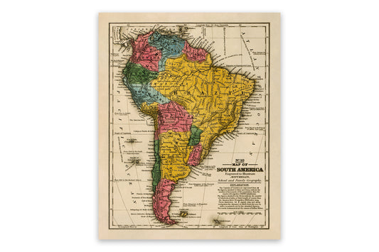 Old Map of South America Print 1839