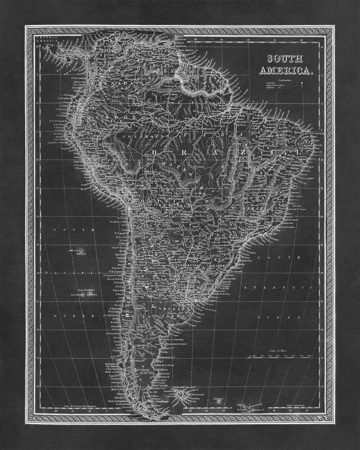 Old Map of South America Print 1849