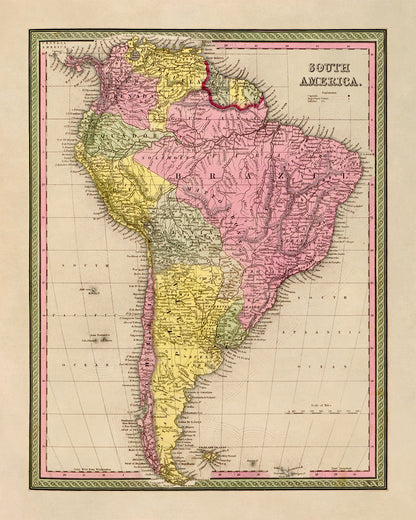 Old Map of South America Print 1849