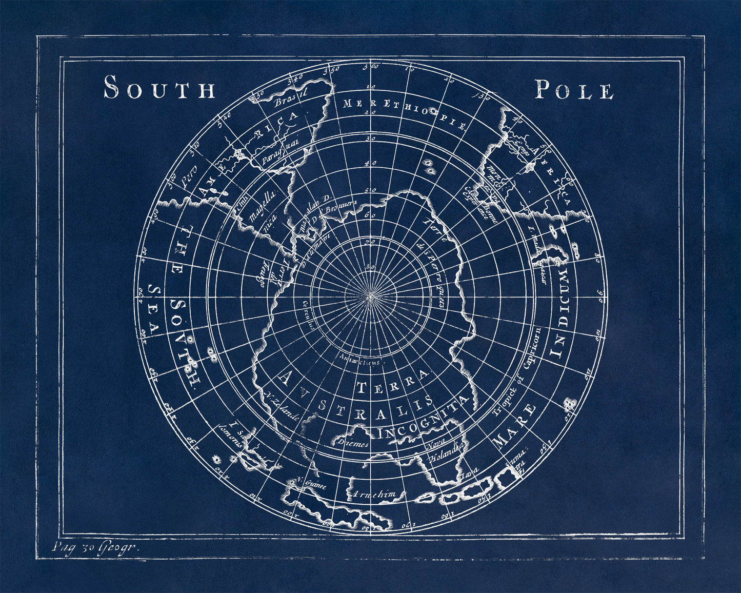 Old Map of the South Pole Print 1681