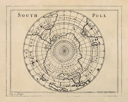 Old Map of the South Pole Print 1681