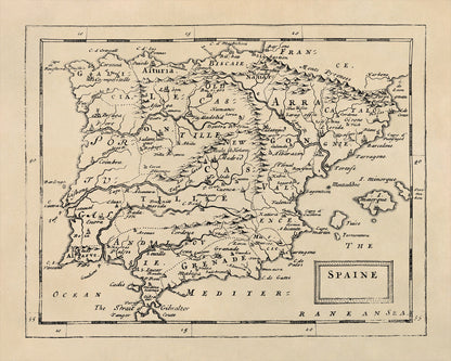 Old Map of Spain Print 1681