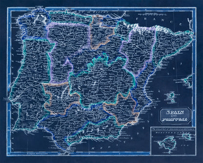 Old Map of Spain Print 1817