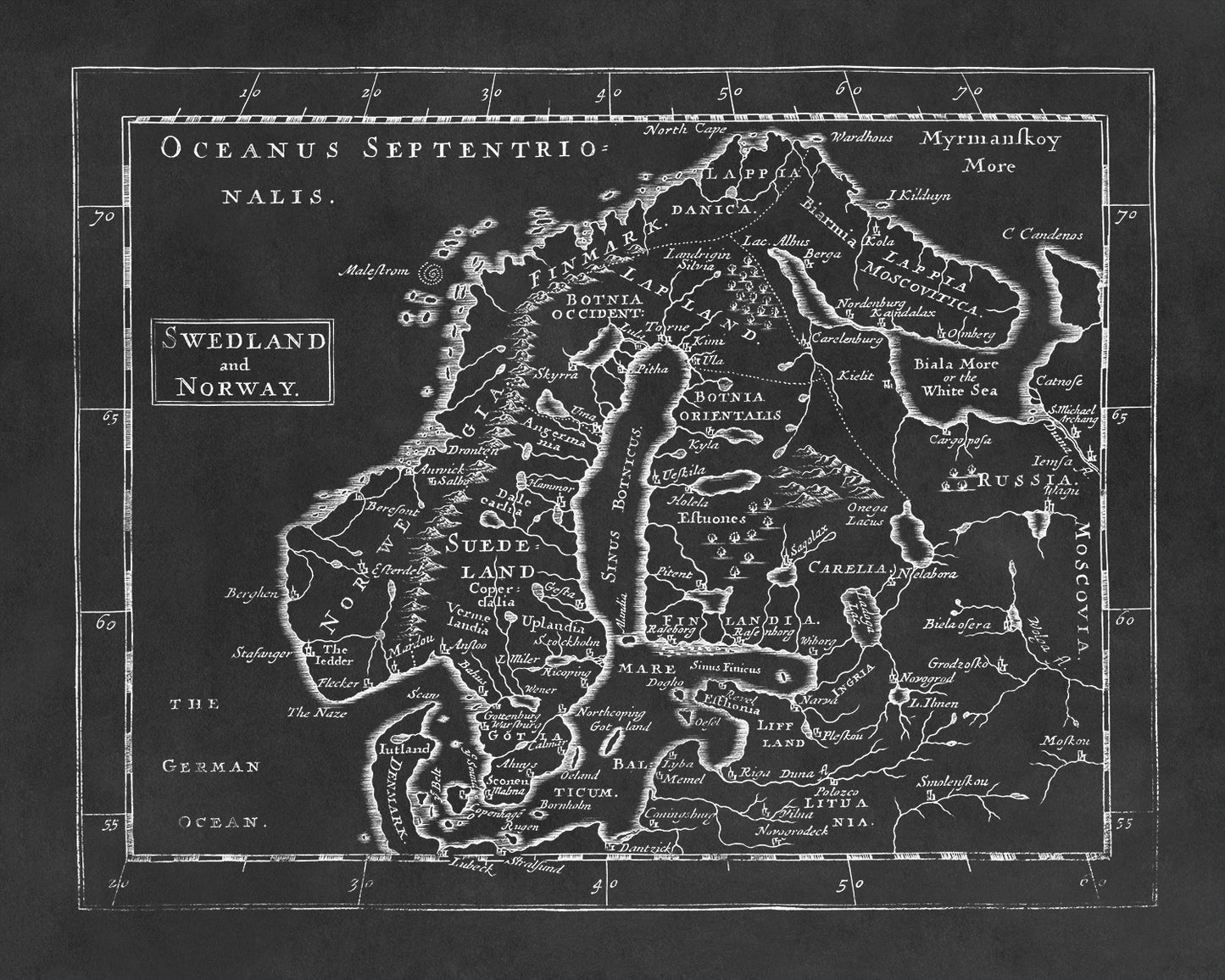 Old Map of Sweden And Norway Print 1681