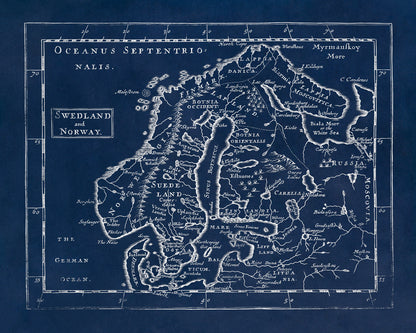 Old Map of Sweden And Norway Print 1681