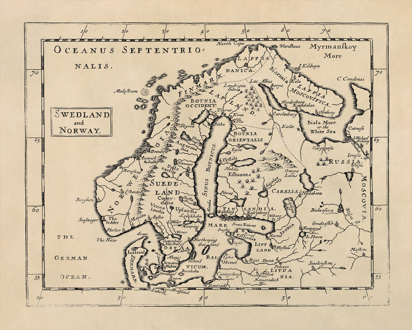 Old Map of Sweden And Norway Print 1681