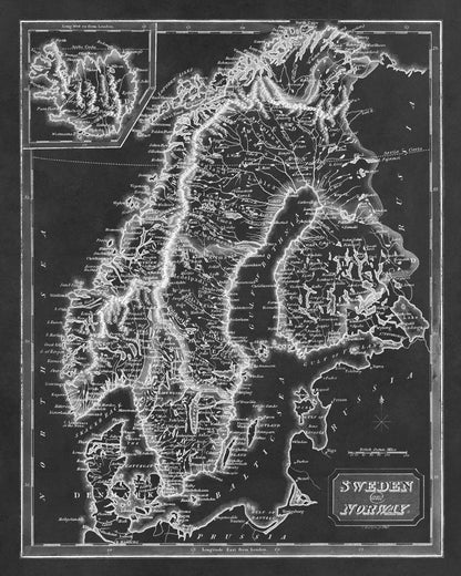 Old Map of Sweden And Norway Print 1817