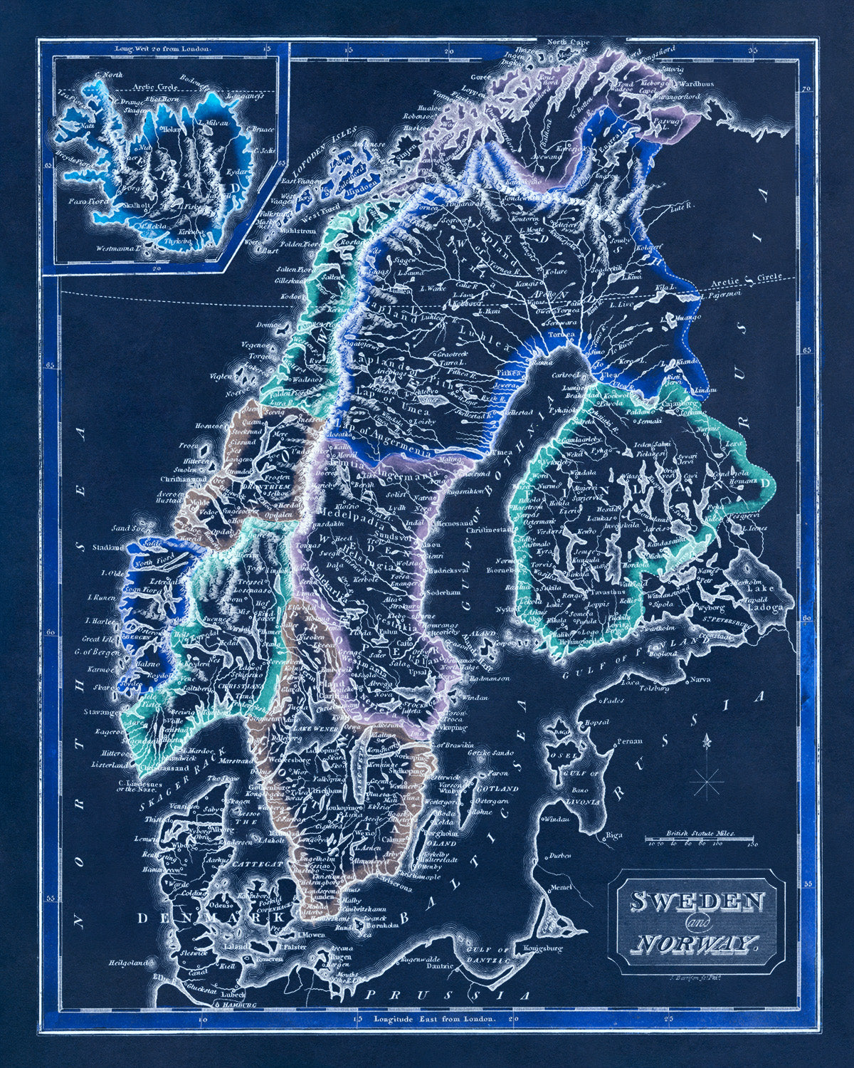 Old Map of Sweden And Norway Print 1817