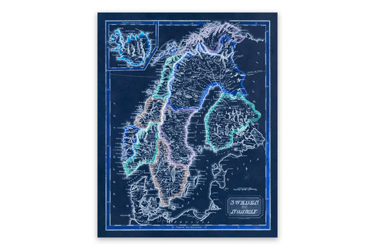 Old Map of Sweden And Norway Print 1817