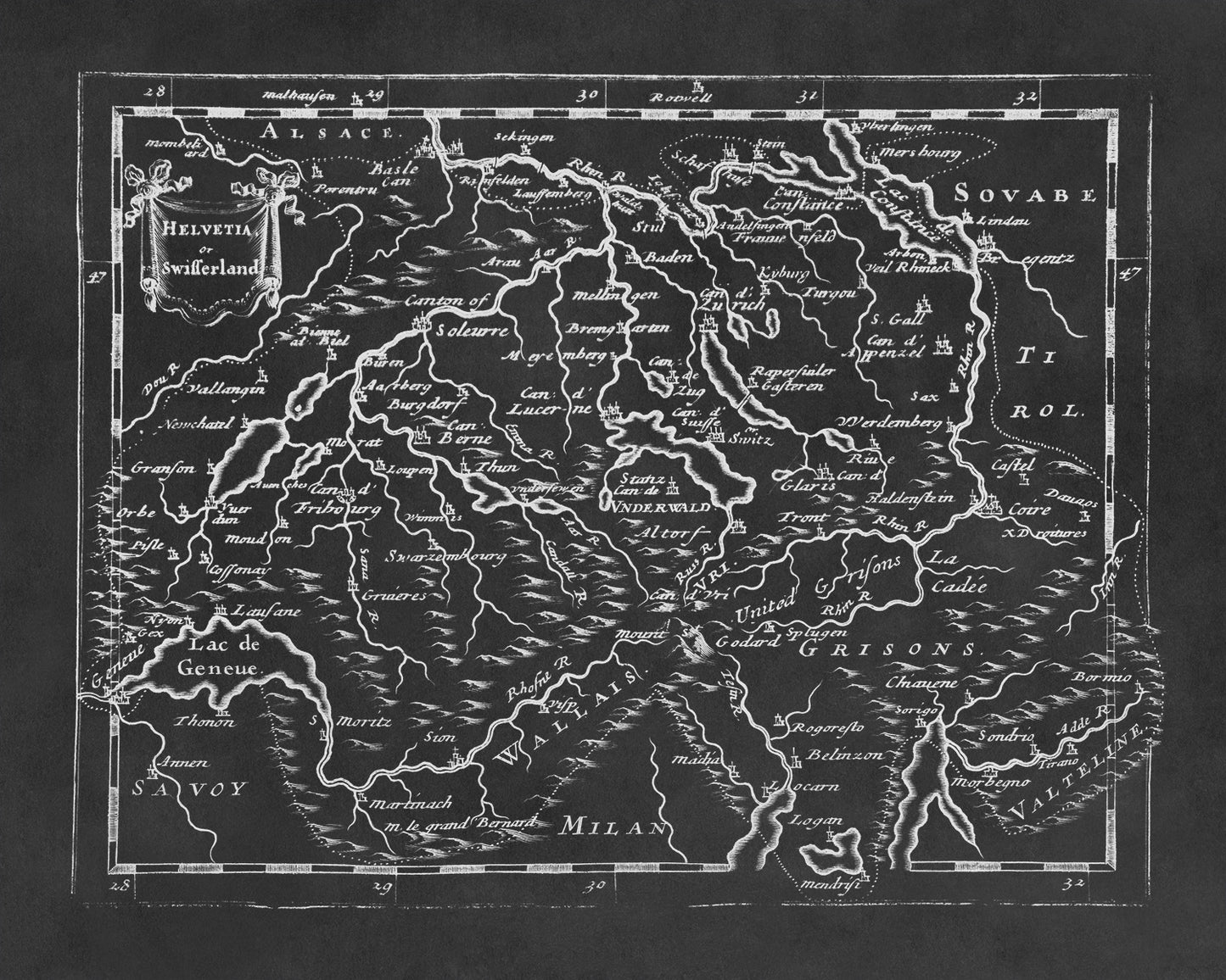 Old Map of Switzerland Print 1681