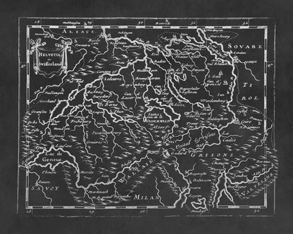 Old Map of Switzerland Print 1681