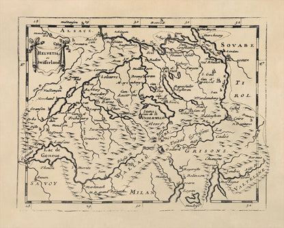 Old Map of Switzerland Print 1681