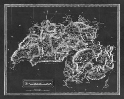 Old Map of Switzerland Print 1817