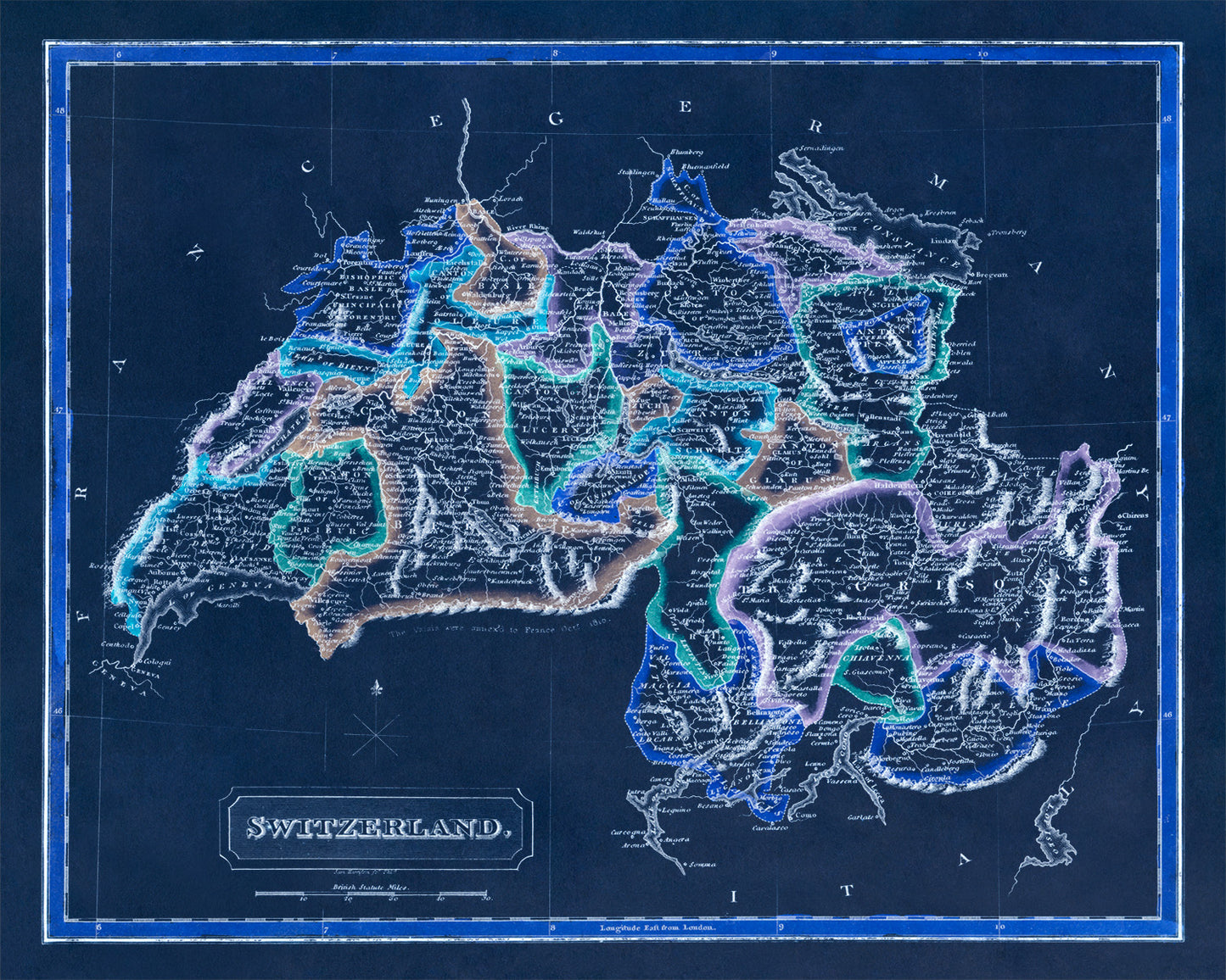 Old Map of Switzerland Print 1817
