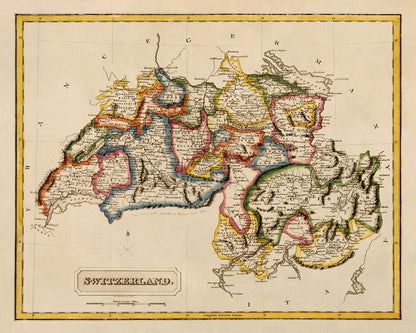 Old Map of Switzerland Print 1817