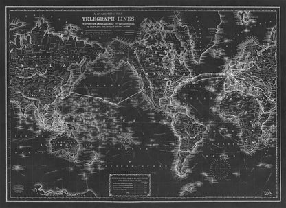 Telegraph Lines World Map Print 1871