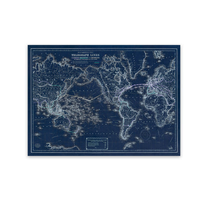 Telegraph Lines World Map Print 1871