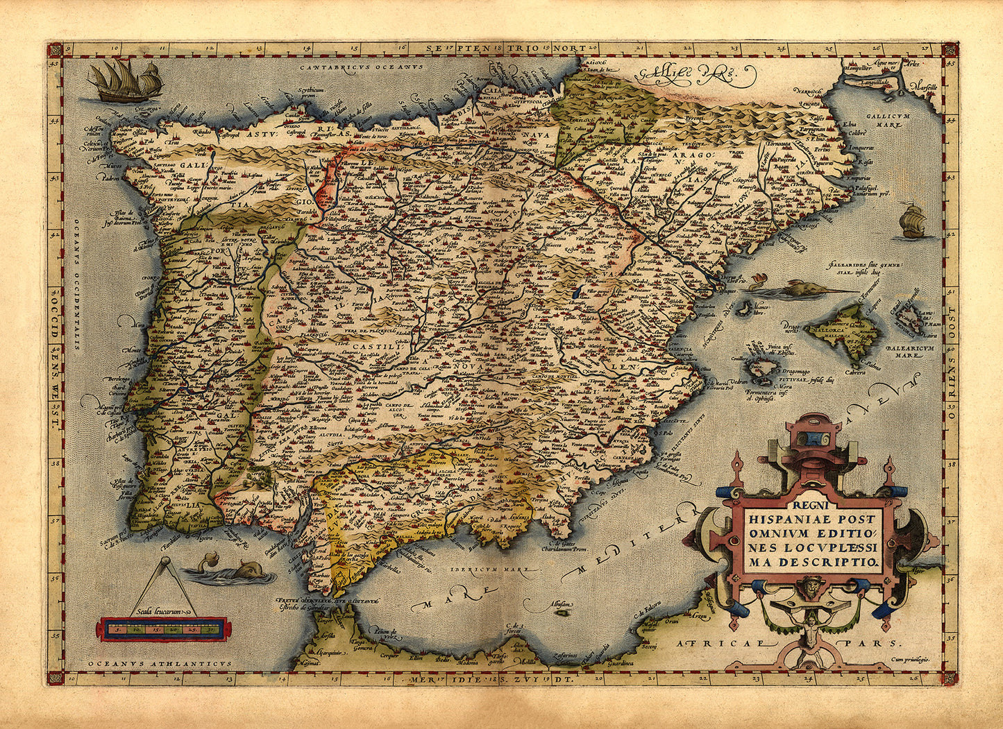 Ancient Spain Map Print 1570