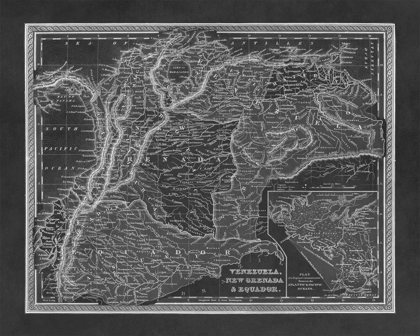 Old Map of Venezuela And Ecuador Print 1849