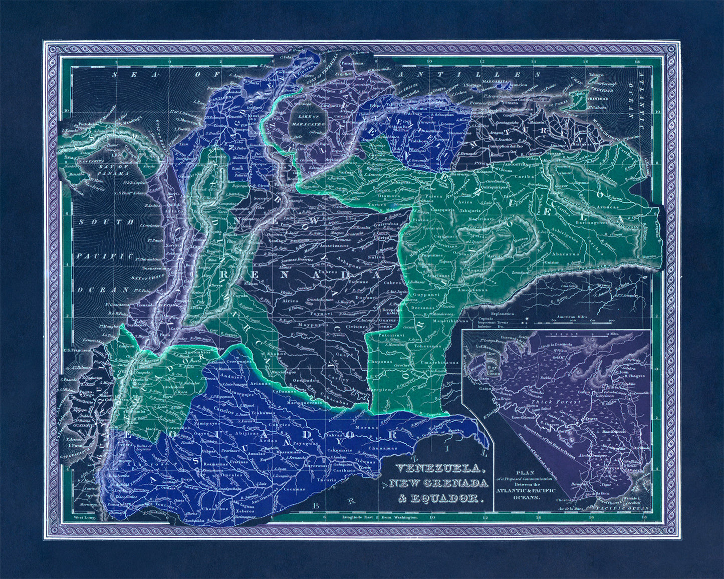 Old Map of Venezuela And Ecuador Print 1849