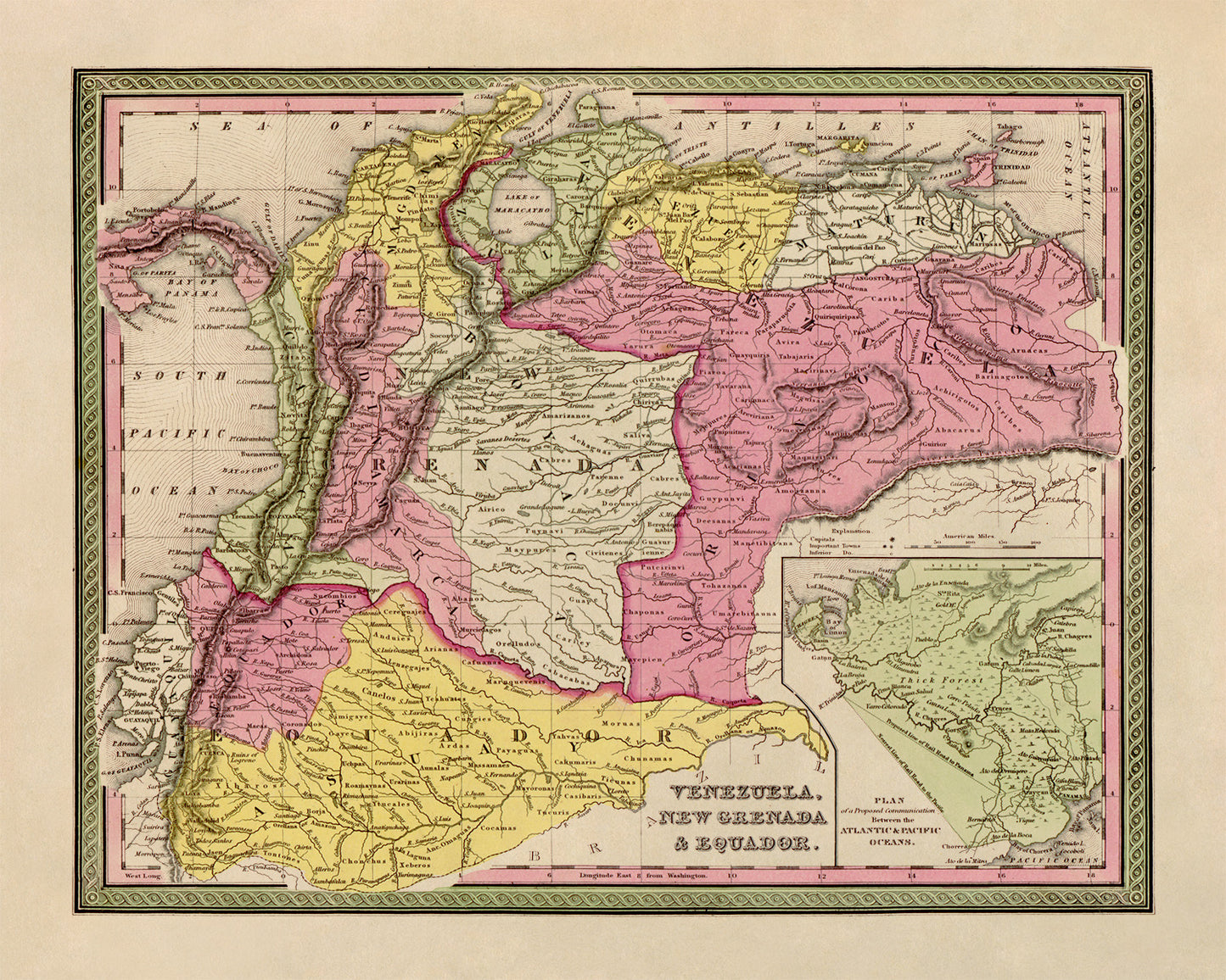 Old Map of Venezuela And Ecuador Print 1849