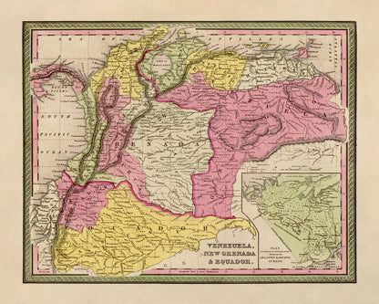 Old Map of Venezuela And Ecuador Print 1849