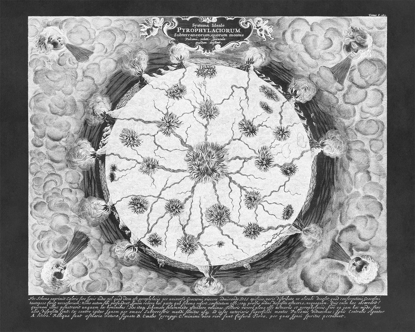 Subterranean Volcano Diagram Hollow Earth Map Print 1668