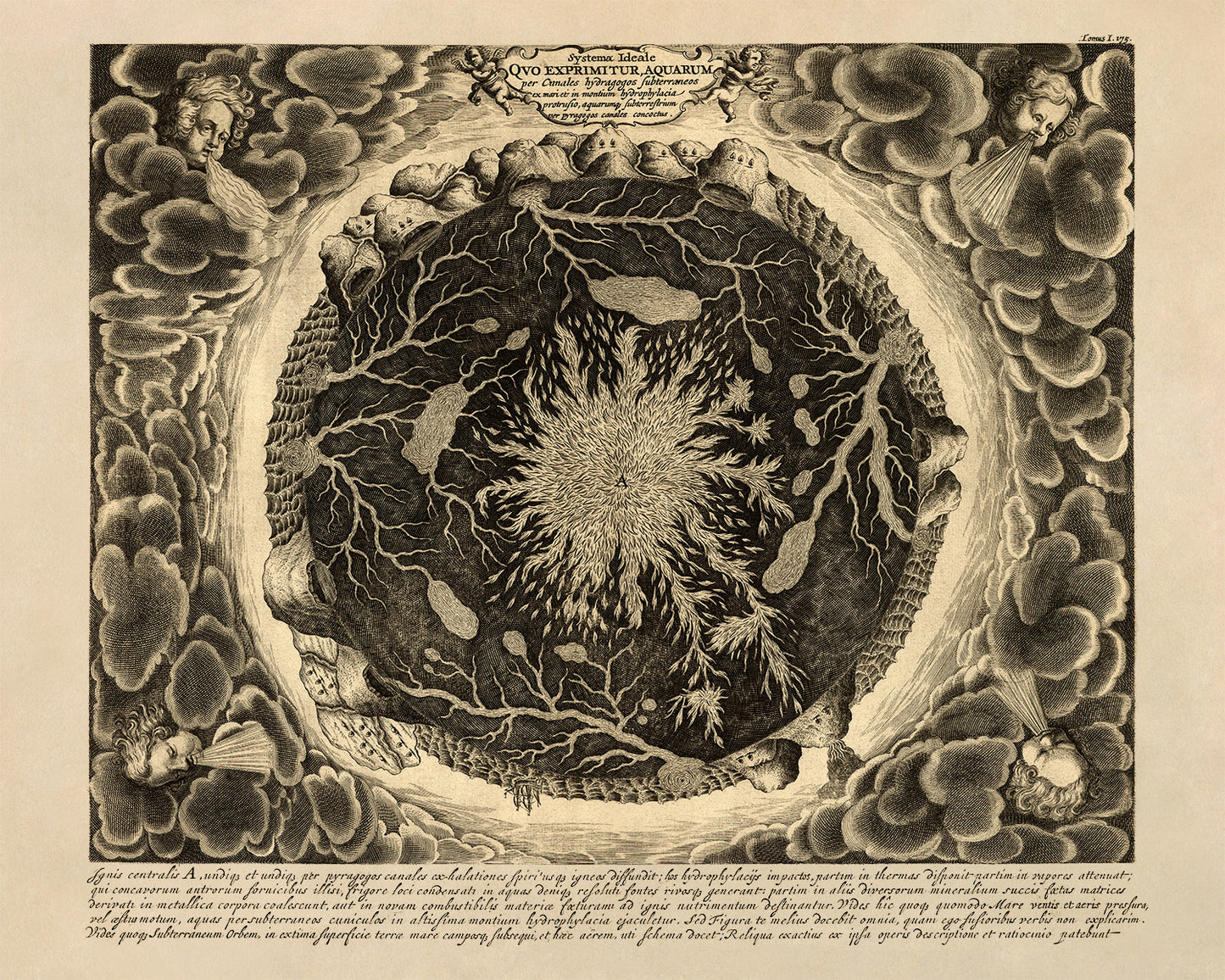 Subterranean Oceans Diagram Hollow Earth  Map Print 1668