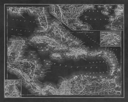 Old Map of Caribbean West Indies Print 1894