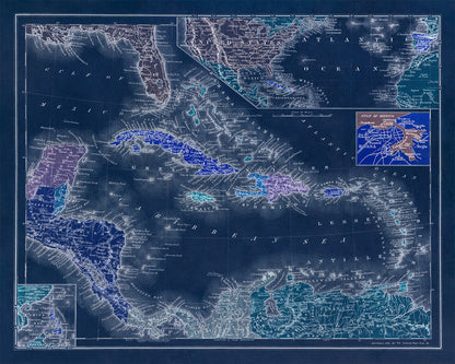 Old Map of Caribbean West Indies Print 1894