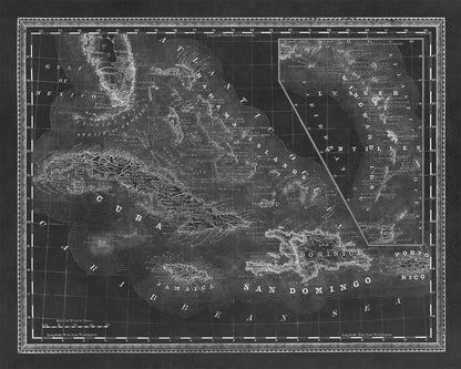 Old Map of Caribbean West Indies Print 1881