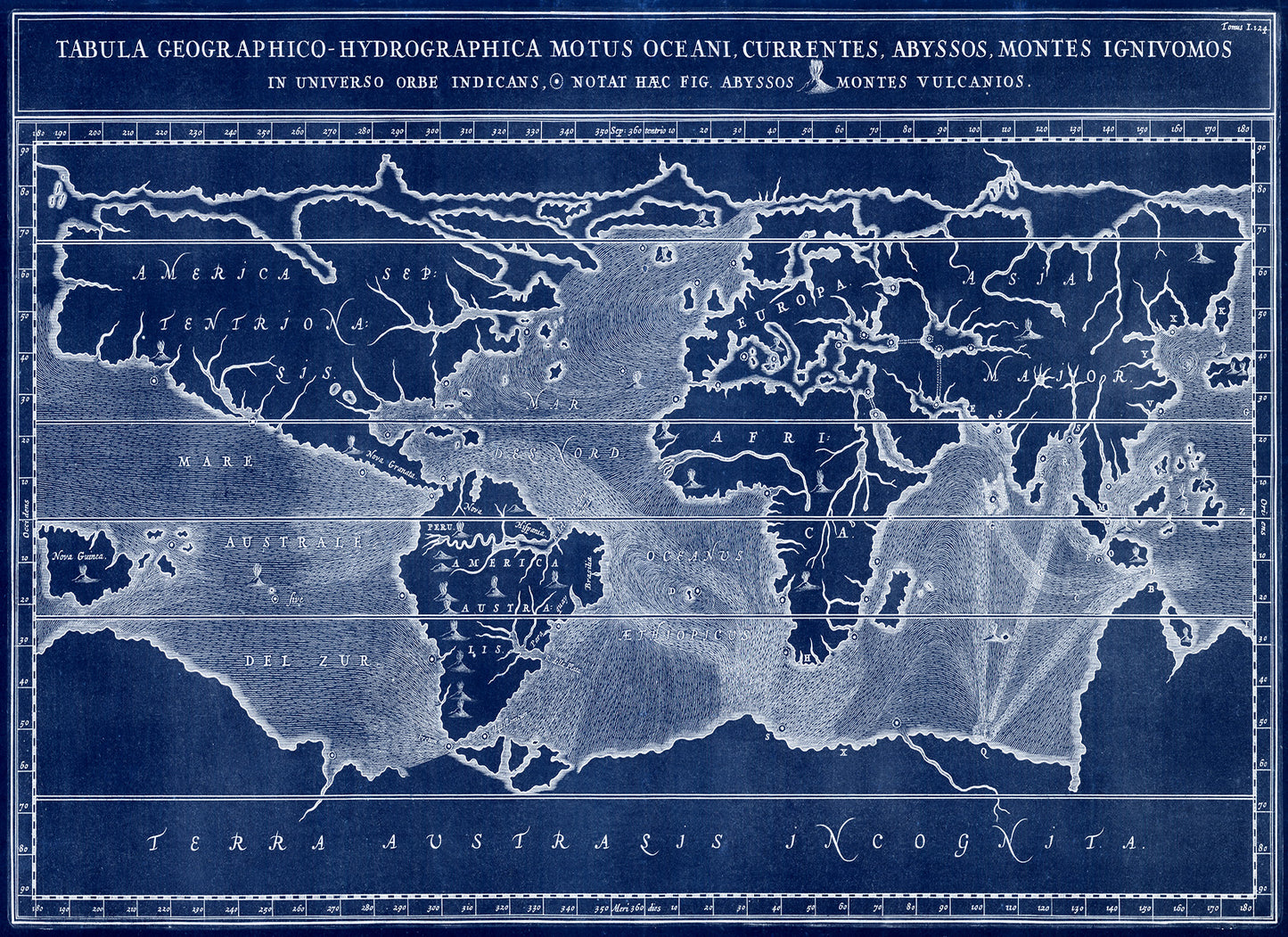 Ancient Subterranean Volcano World Map Print 1668