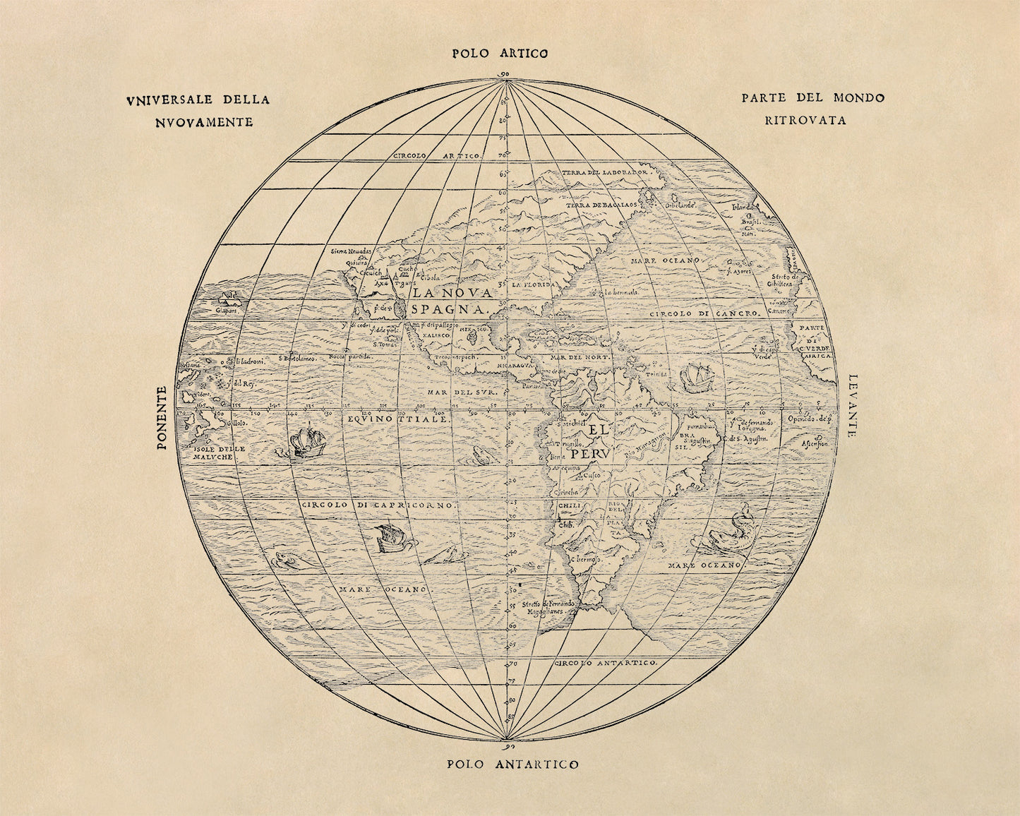 Old Map of the Early Americas Print 1565