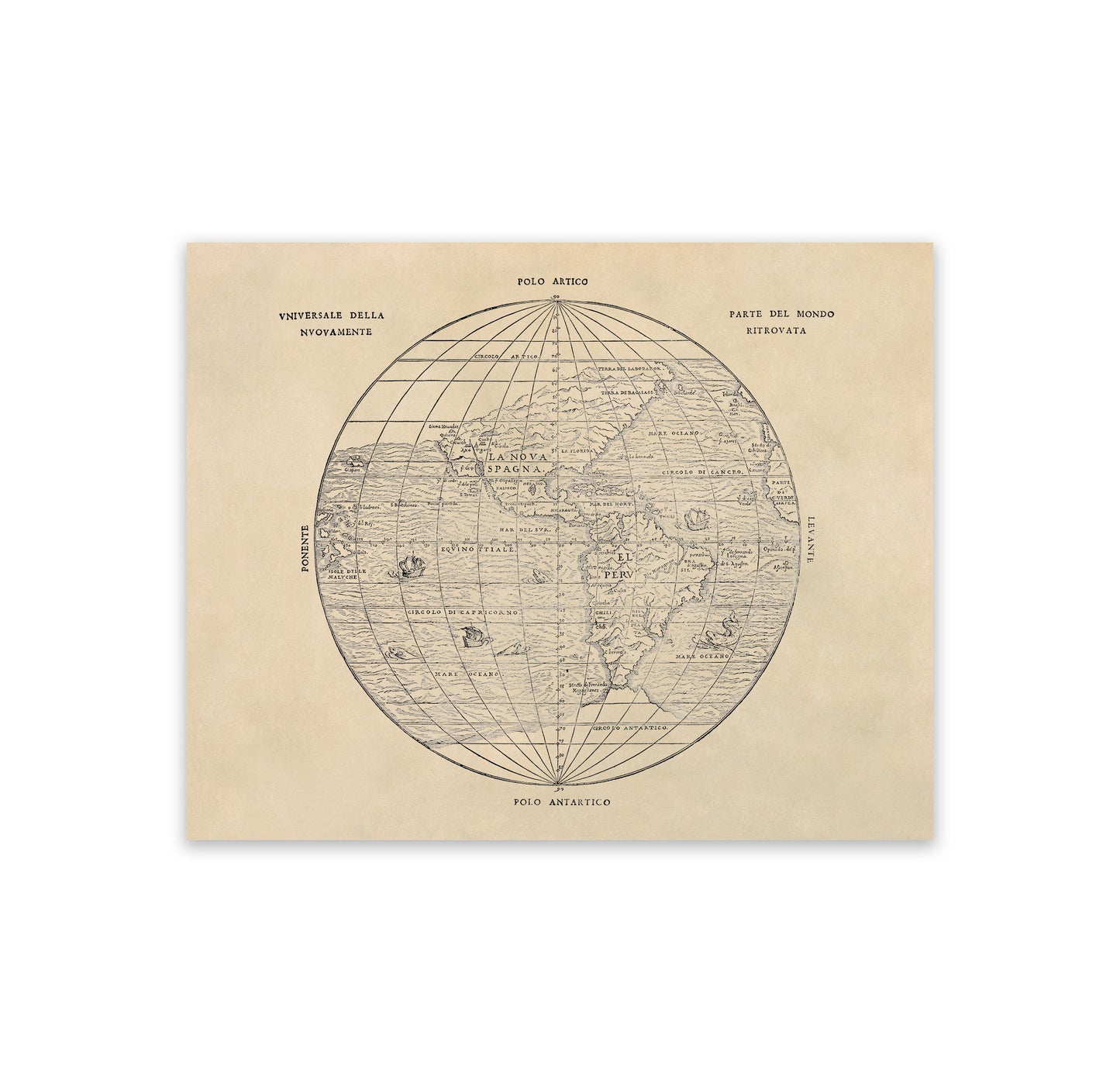 Old Map of the Early Americas Print 1565